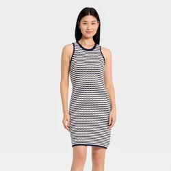 Women's Crochet Mini Sweater Dress - A New Day™ Navy Blue Striped M