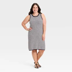 Women's Crochet Mini Sweater Dress - A New Day™ Navy Blue Striped XXL