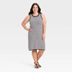 Women's Crochet Mini Sweater Dress - A New Day™ Navy Blue Striped XXL