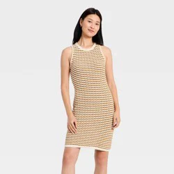 Women's Crochet Mini Sweater Dress - A New Day™ Brown Striped L