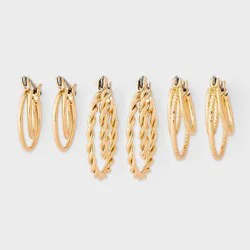 Smooth and Textured Wire Hoop Trio - Wild Fable™ Gold