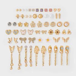 Butterfly and Flower Mixed Icons Earring Set 30ct - Wild Fable™ Gold