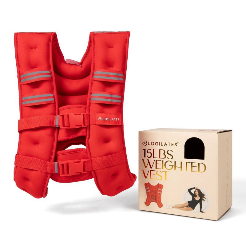 slide 2 of 5, Blogilates Weighted Body Vest 15lbs - Red, 15 lb
