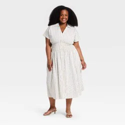 Women's Plus Dolman Short Sleeve Maxi Shirtdress - Ava & Viv™ Cream/Blue Striped 1X