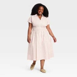 Women's Plus Dolman Short Sleeve Maxi Shirtdress - Ava & Viv™ Berry Striped 1X