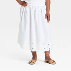 Women's Embroidered Eyelet Midi A-Line Skirt - Ava & Viv™ White XXL