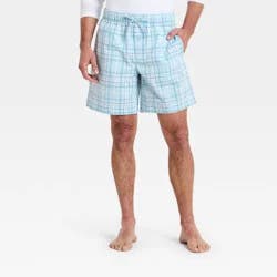 Men's Poplin Woven Pajama Shorts - Goodfellow & Co™ Light Blue Plaid S