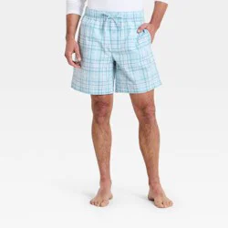 Men's Poplin Woven Pajama Shorts - Goodfellow & Co™ Light Blue Plaid XL