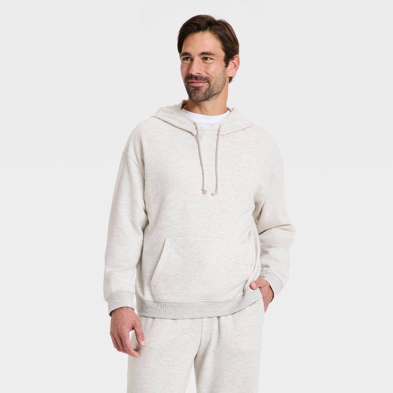 slide 1 of 3, Men's Textured Knit Lounge Hoodie - Goodfellow & Co™ Oatmeal L, 1 ct