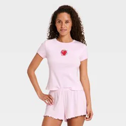 Women's Graphic Short Sleeve Pajama Shirt - Wild Fable™ Pink XS