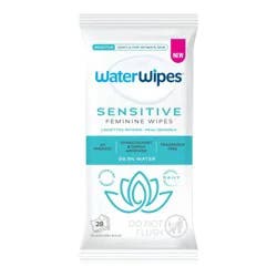 WaterWipes Sensitive Feminine, 99.9% Purified Water, pH Friendly for Daily Intimate Care, Gynecologist Approved, Fragrance Free Wipes - 28ct