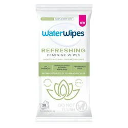 WaterWipes Refreshing Feminine, On-The-Go, pH Friendly for Daily Intimate Care, Odor Removal, Gynecologist Approved, Fragrance Free Wipes - 28ct