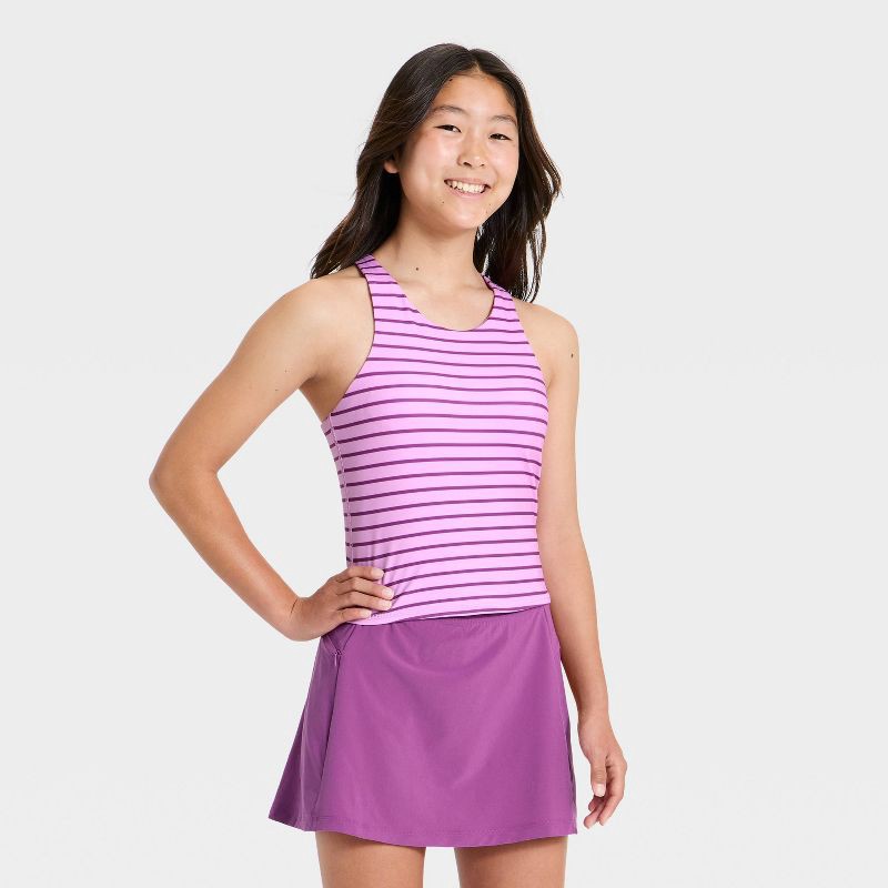 slide 1 of 3, Girls' Strappy Crop Tank Top - All In Motion™ Light Violet S, 1 ct