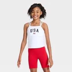 Girls' 4th of July Strappy Crop Active Tank Top - All In Motion™ White L