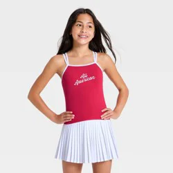 Girls' 4th of July Strappy Crop Active Tank Top - All In Motion™ Red M