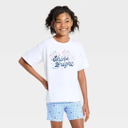 Girls' Fourth of July 'shine Bright' Graphic Active T-Shirt - All In Motion™ White S