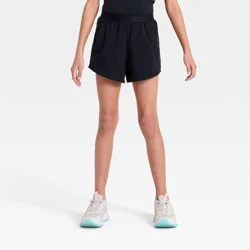 Girls' Scallop Trim 2-in-1 Active Shorts - All In Motion™ Black L
