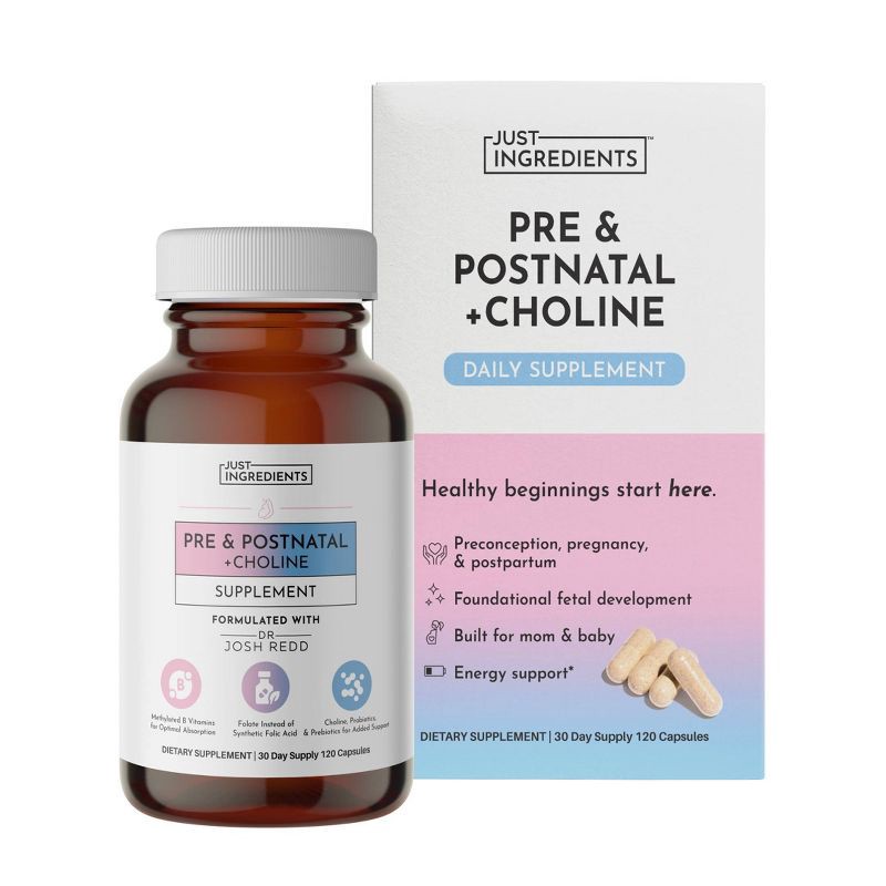 slide 1 of 7, Just Ingredients Prenatal Capsules - 120ct - 30 servings: Dietary Supplement, Vitamin A 1300 per Serving, Unflavored, 120 ct, 30 servings