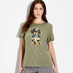 Zoe+Liv Women's Dachshund Dog Short Sleeve Graphic T-Shirt - Green L
