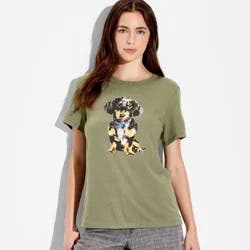 Zoe+Liv Women's Dachshund Dog Short Sleeve Graphic T-Shirt - Green L