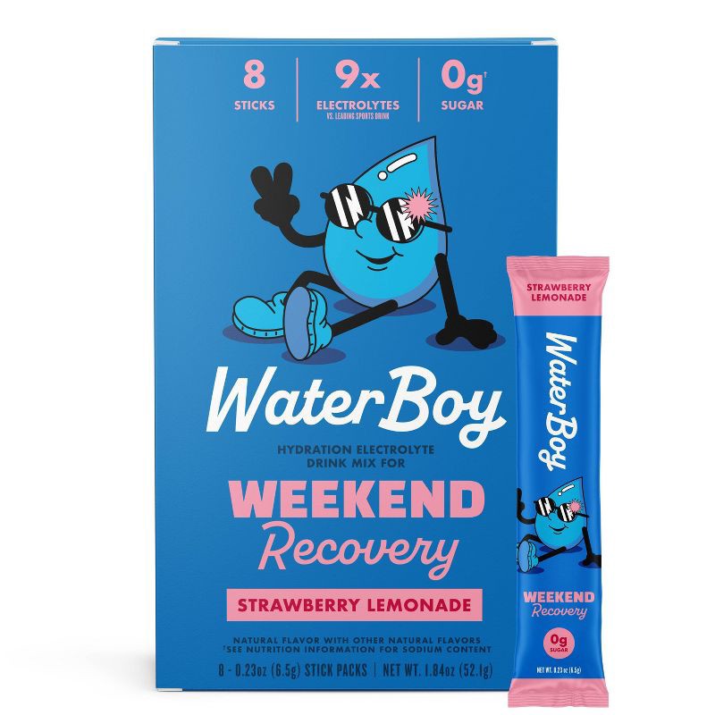 slide 1 of 8, Waterboy Weekend Recovery Dietary Supplement Powder - Strawberry Lemonade - 8pk, 8 ct
