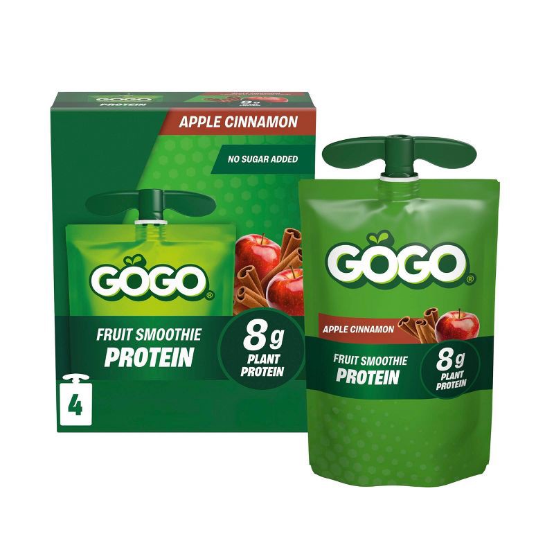 slide 1 of 9, GoGo SqueeZ ACTIVE Fruit Smoothie Protein Apple Cinnamon Fruit Pouches - 15.01 fl oz/4ct, 15.01 fl oz, 4 ct