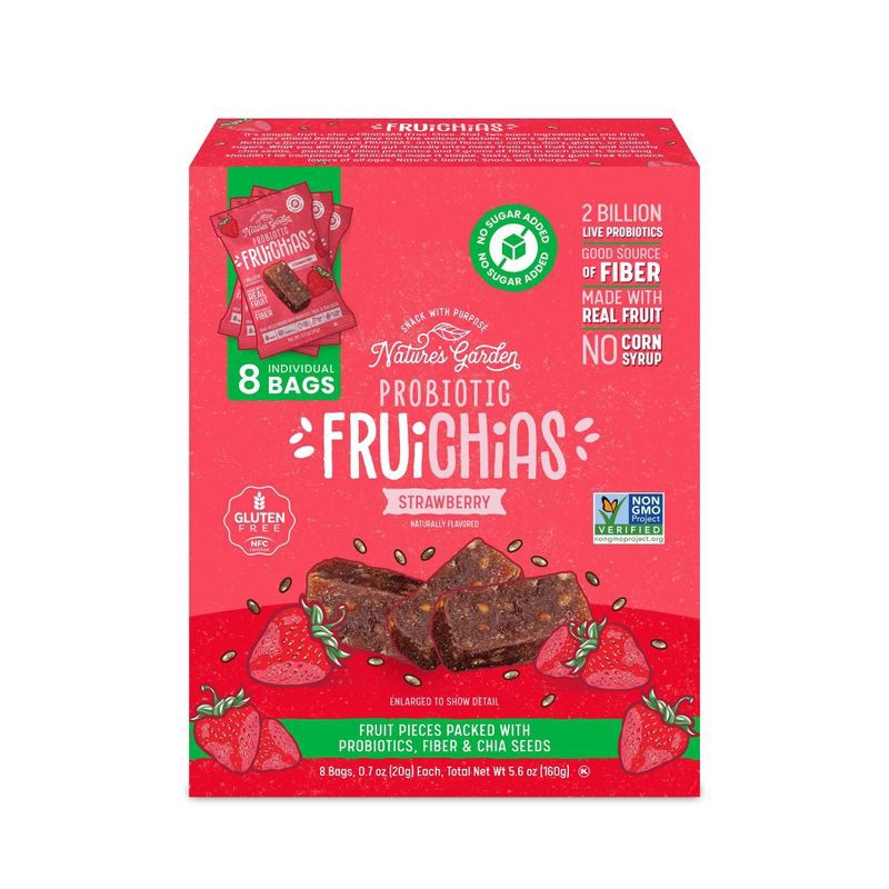 slide 1 of 6, Nature's Garden Snacks Probiotic FruiChia Strawberry Fruit Snacks - 5.6oz/8ct, 8 ct; 5.6 oz