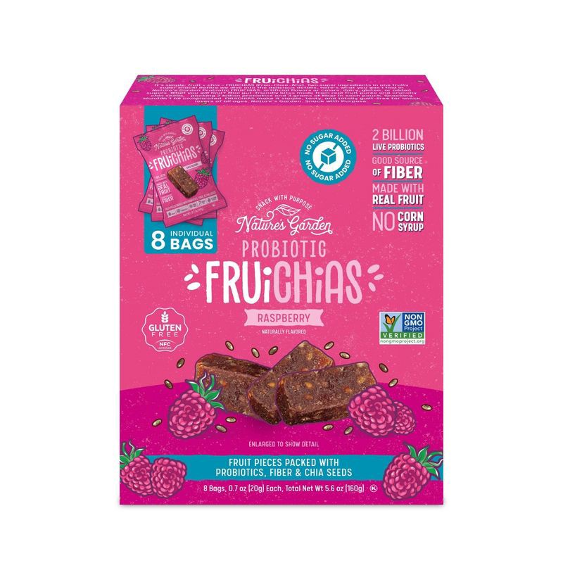 slide 1 of 6, Nature's Garden Snacks Probiotic FruiChia Raspberry Fruit Snacks - 5.6oz/8ct, 8 ct; 5.6 oz
