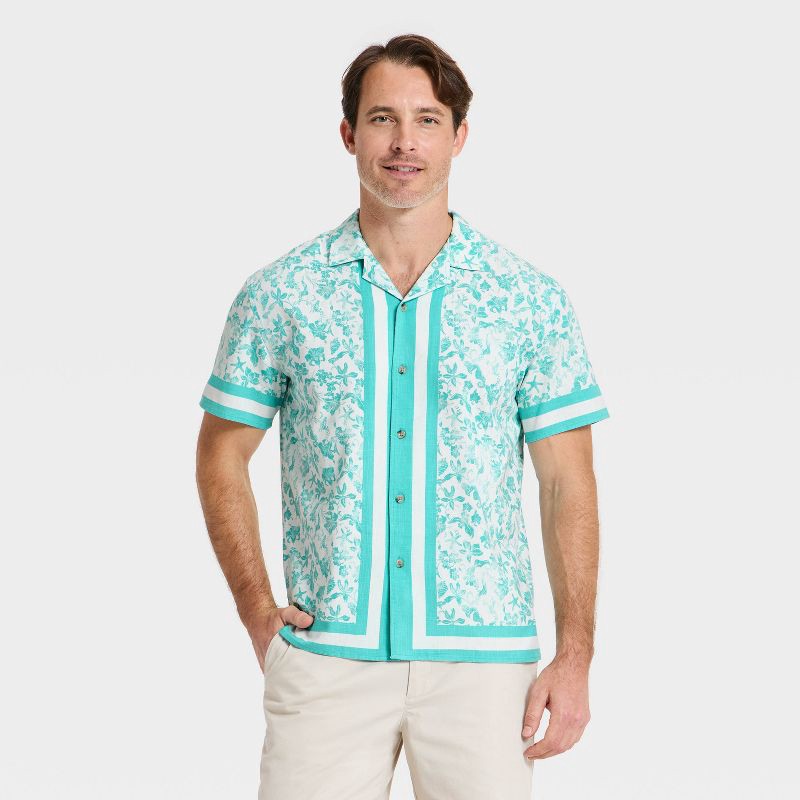 slide 1 of 3, Men's Short Sleeve Camp Shirt - Goodfellow & Co™ Blue L, 1 ct