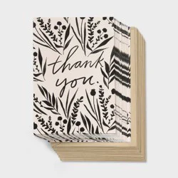 24ct Black/White Floral Thank You Notes Card Set with Envelopes Blank Inside - Spritz™