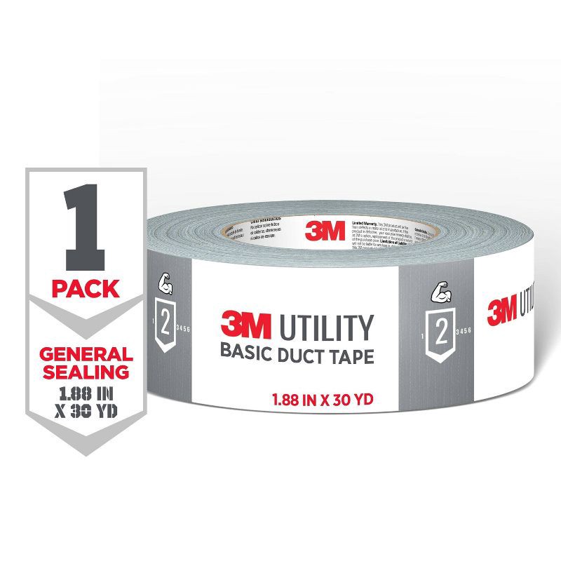 slide 1 of 9, 3M Company 3M 1.88" x 30 Yards Utility Basic Duct Tape Gray, 1 ct