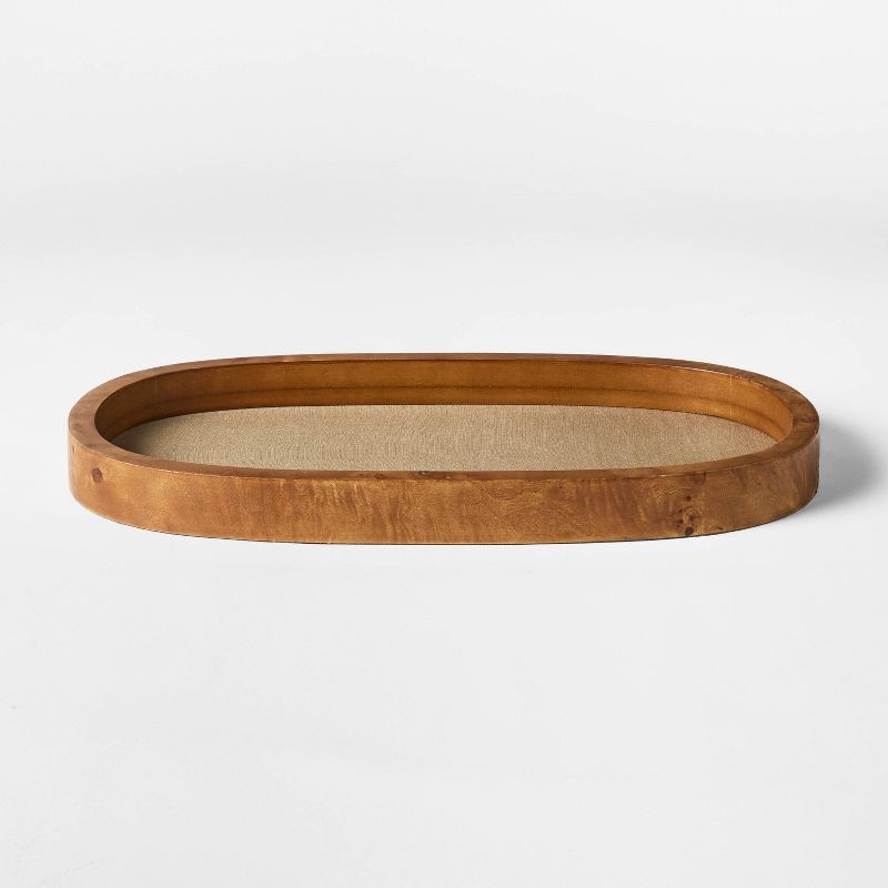 slide 1 of 4, Threshold designed w/Studio McGee 9.5" Burl Wood and Linen Tray - Threshold™ designed with Studio McGee, 1 ct
