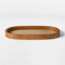 Threshold designed w/Studio McGee 9.5" Burl Wood and Linen Tray - Threshold™ designed with Studio McGee