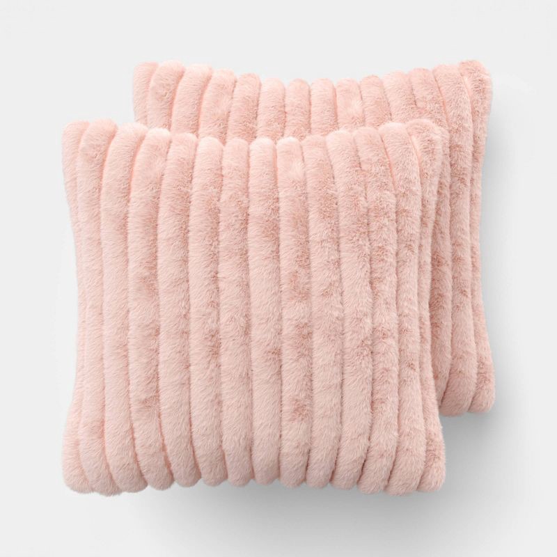 slide 1 of 5, 2pk Ribbed Faux Fur Toss Pillows Light Pink - Room Essentials™, 2 ct