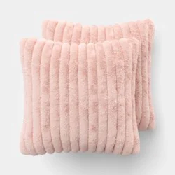 2pk Ribbed Faux Fur Toss Pillows Light Pink - Room Essentials™