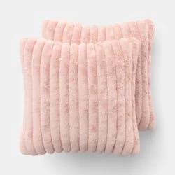 2pk Ribbed Faux Fur Toss Pillows Light Pink - Room Essentials™
