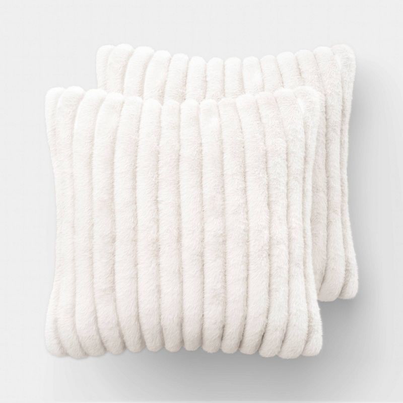slide 1 of 6, 2pk Ribbed Faux Fur Toss Pillows Ivory - Room Essentials™, 2 ct