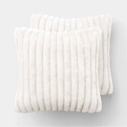 2pk Ribbed Faux Fur Toss Pillows Ivory - Room Essentials™