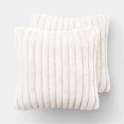 2pk Ribbed Faux Fur Toss Pillows Ivory - Room Essentials™