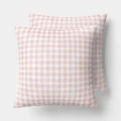 2pk True Gingham Window Pane Toss Throw Pillow Pink - Room Essentials™