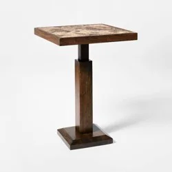 Threshold designed w/Studio McGee Dark Brown Marble and Wood Side Table Dark Walnut Cherry Brown Finish - Fully Assembled
