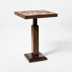 Threshold designed w/Studio McGee Dark Brown Marble and Wood Side Table Dark Walnut Cherry Brown Finish - Fully Assembled