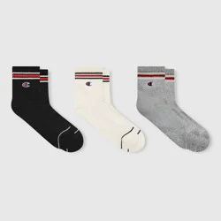 Champion Authentic Originals Men's 3pk High Ankle Socks Black/Cream/Gray 6-12
