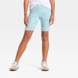 Girls' Ribbed Floral Bike Shorts - Cat & Jack™ Blue M