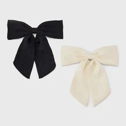 Pleated Satin Bow Barrette Set - A New Day™ Black