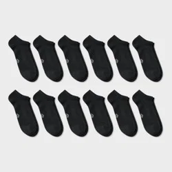 Men's New 12pk Value No Show Socks - All In Motion™ Black 6-12