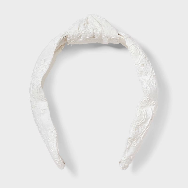 slide 1 of 3, Embroidered Knot Top Headband - Universal Thread™ White, 1 ct