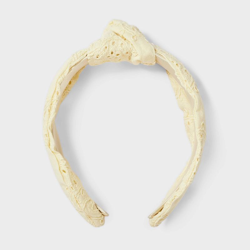 slide 1 of 3, Embroidered Knot Top Headband - Universal Thread™ Yellow, 1 ct