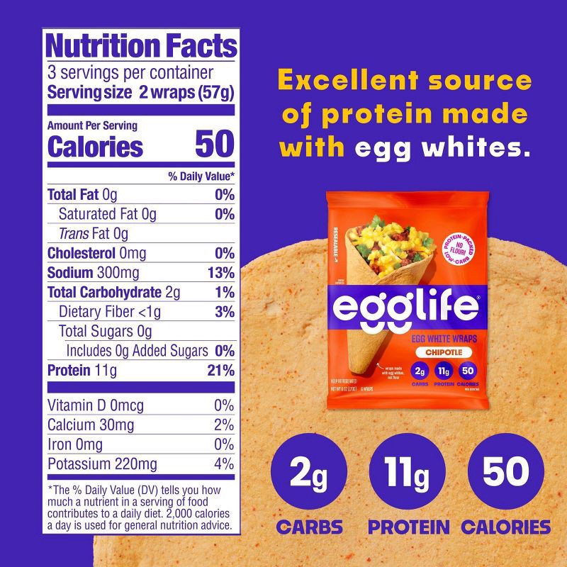 slide 6 of 7, egglife Chipotle Egg White Wraps - 6oz/6ct, 6 ct; 6 oz