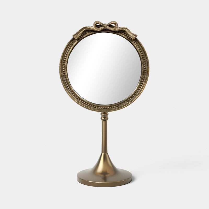 slide 1 of 3, Brass Makeup Mirror with Bow Dark Gold - Threshold™, 1 ct